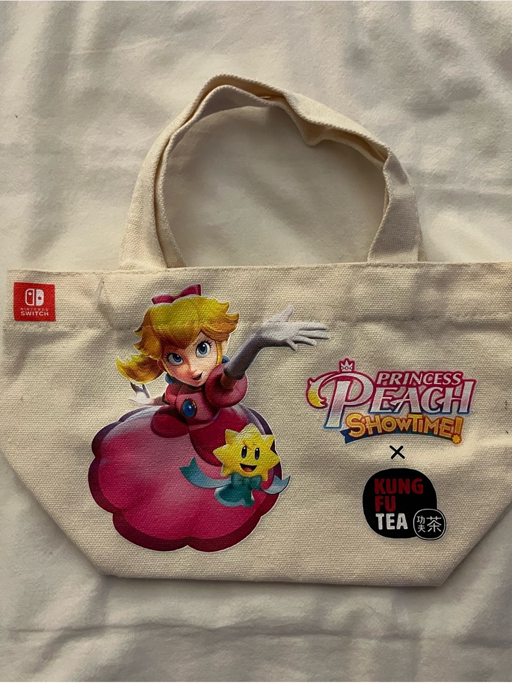 Princess Peach Showtime! x Kung Fu Tea Beige Canvas Tote